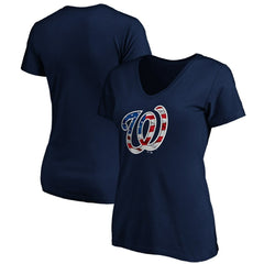 Washington Nationals Logo Women's Banner Wave V-Neck T-Shirt - Navy