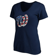 Washington Nationals Logo Women's Banner Wave V-Neck T-Shirt - Navy