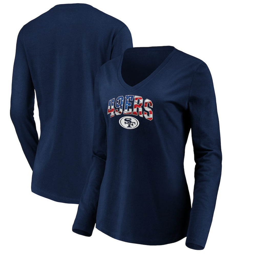 San Francisco 49ers Women's Banner Wave V-Neck Long Sleeve T-Shirt - Navy discount