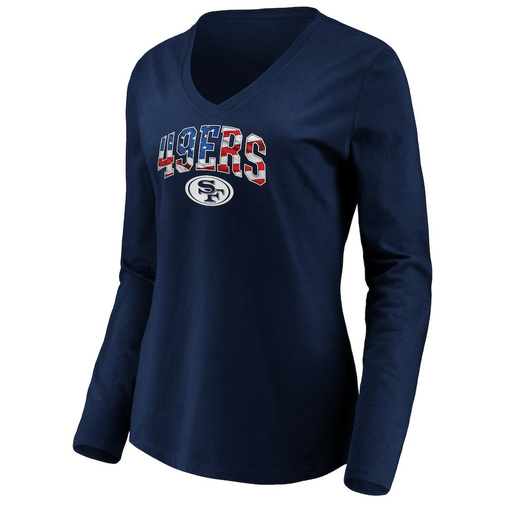 San Francisco 49ers Women's Banner Wave V-Neck Long Sleeve T-Shirt - Navy discount