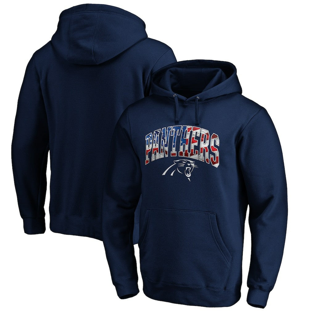 Carolina Panthers Banner Wave Fitted Pullover Hoodie - Navy on sale