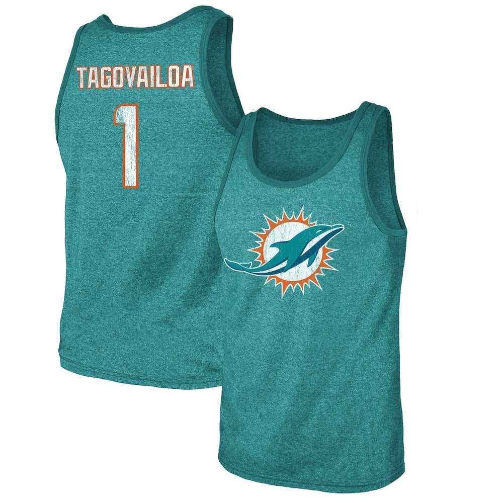 Tua Tagovailoa Miami Dolphins Majestic Threads Name & Number Tri-Blend Tank Top - Aqua online