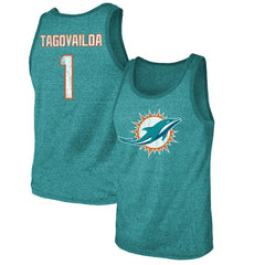 Tua Tagovailoa Miami Dolphins Majestic Threads Name & Number Tri-Blend Tank Top - Aqua online