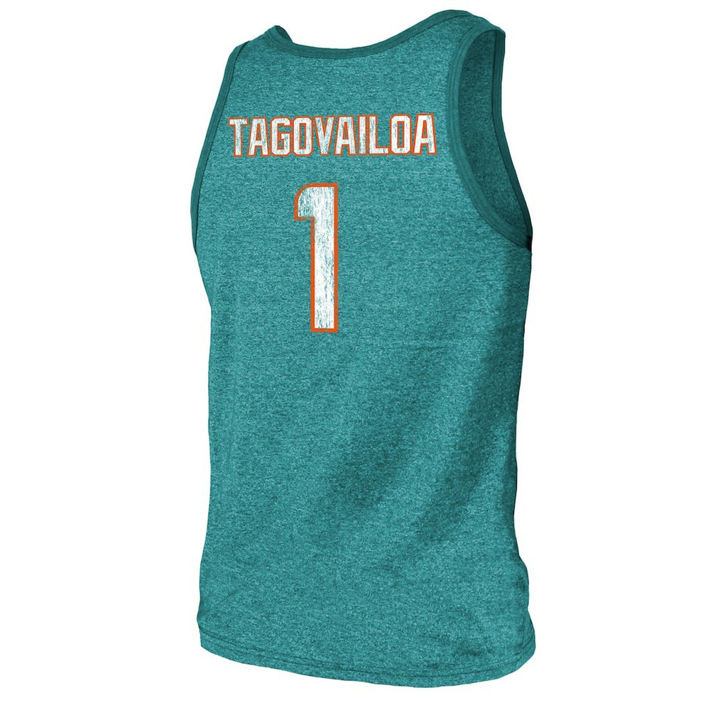 Tua Tagovailoa Miami Dolphins Majestic Threads Name & Number Tri-Blend Tank Top - Aqua online