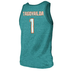 Tua Tagovailoa Miami Dolphins Majestic Threads Name & Number Tri-Blend Tank Top - Aqua online
