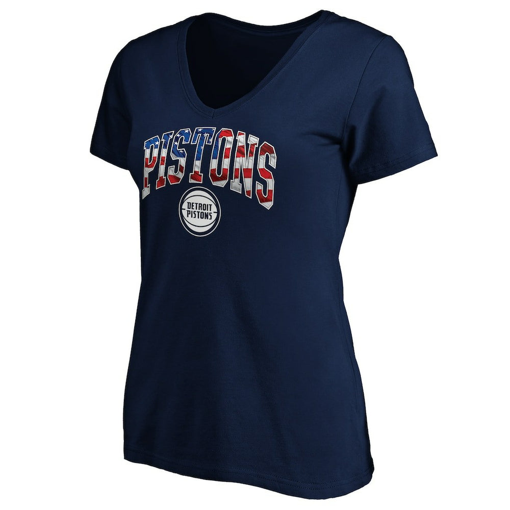 Detroit Pistons Women's Banner Wave V-Neck T-Shirt sale - Navy outlet