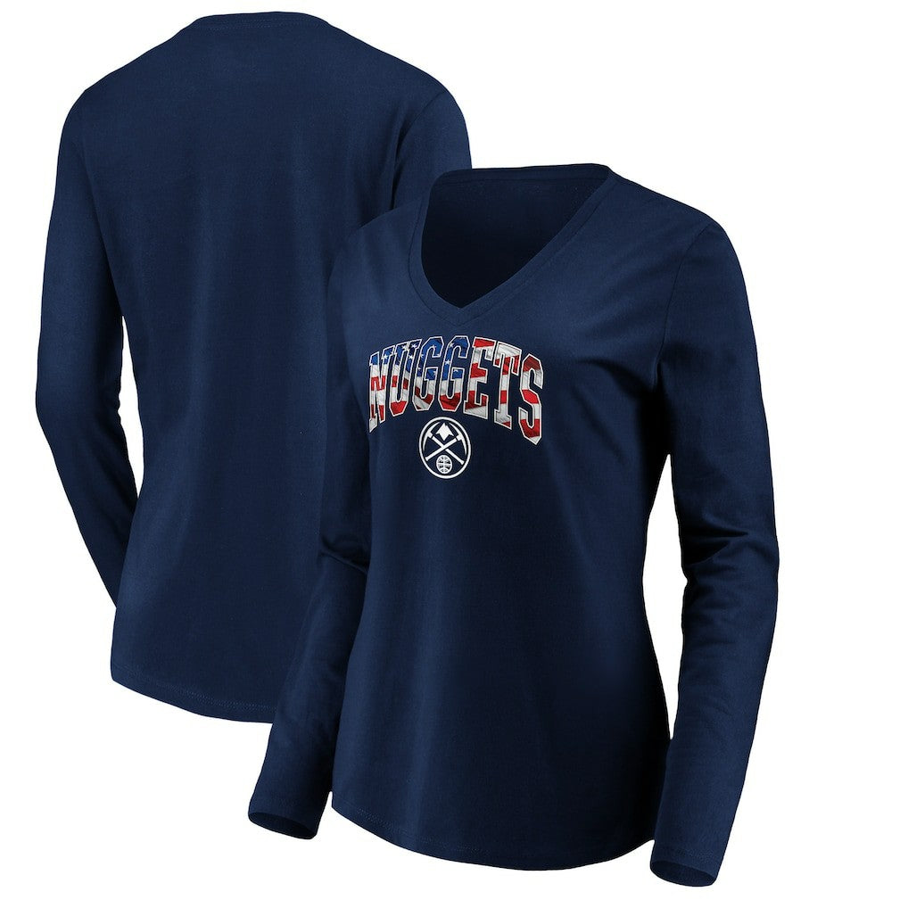Denver Nuggets Women's Banner Wave V-Neck Long Sleeve T-Shirt sale - Navy online