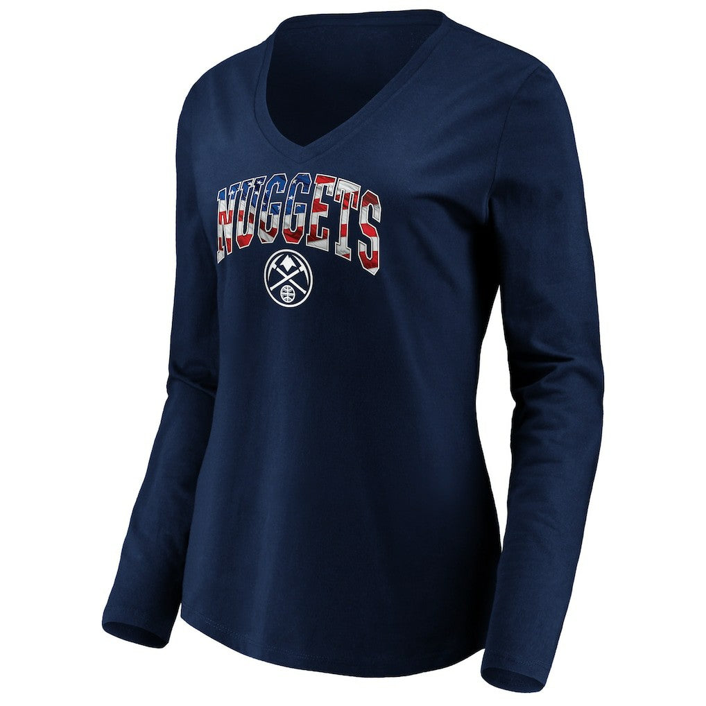 Denver Nuggets Women's Banner Wave V-Neck Long Sleeve T-Shirt sale - Navy online