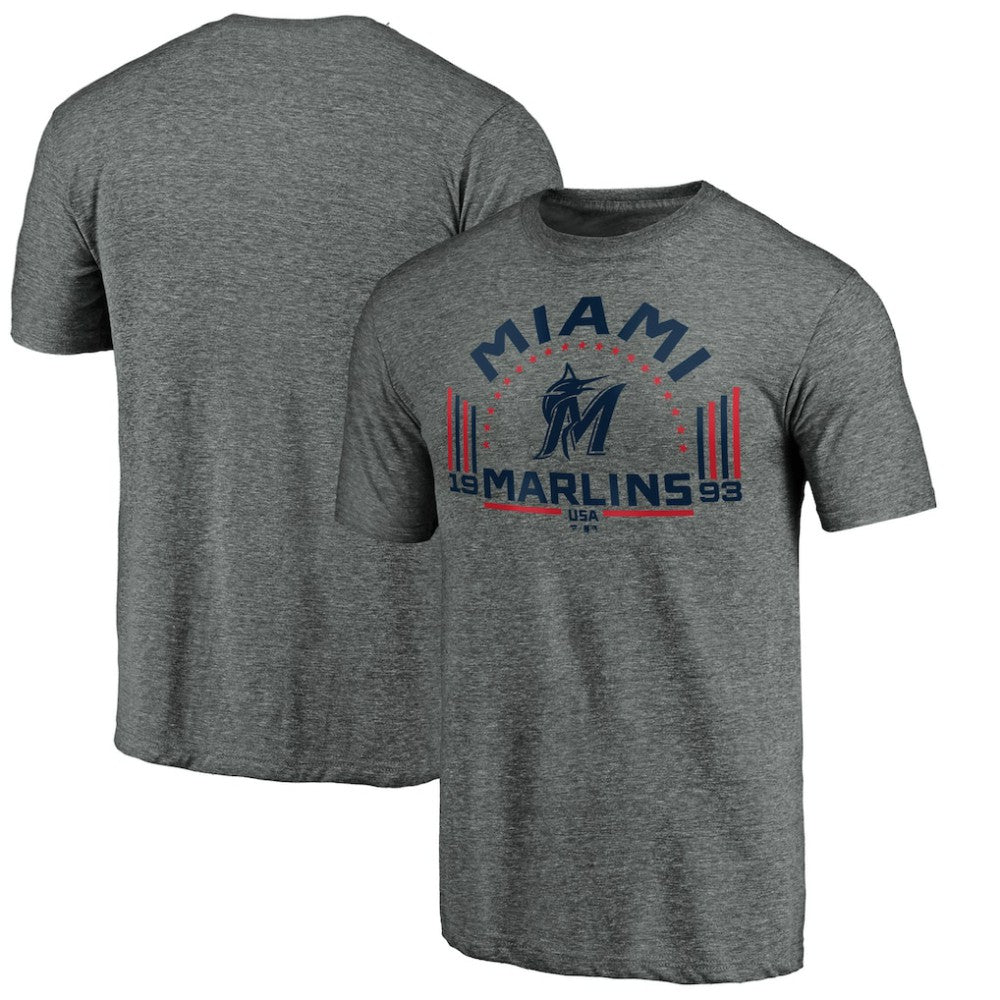 Miami Marlins Team Freedom Tri-Blend T-Shirt - Gray
