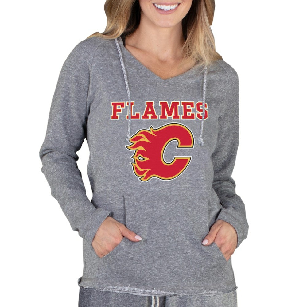 Calgary Flames Concepts Sport Women's Mainstream Terry Tri-Blend Long Sleeve Hooded Top Gray