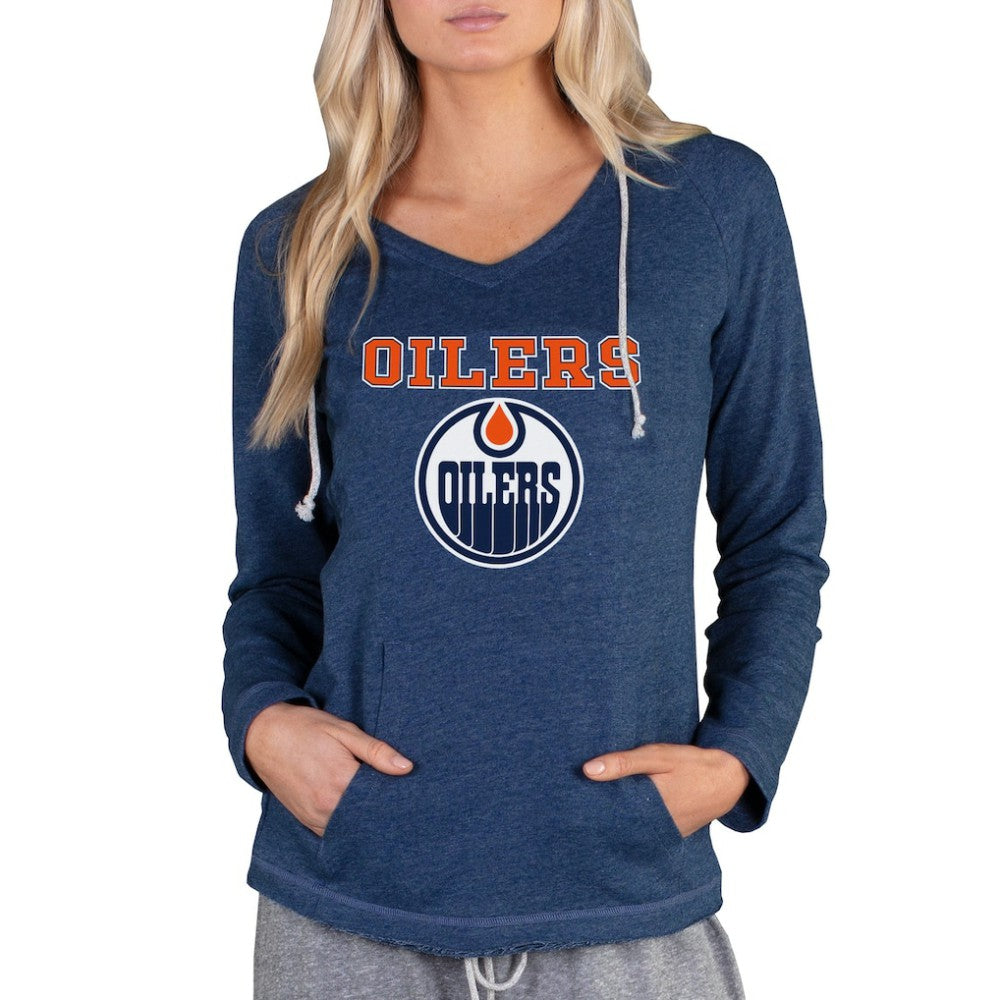 Edmonton Oilers Concepts Sport Women's Mainstream Terry Tri-Blend Long Sleeve Hooded Top Navy