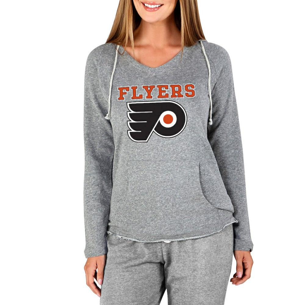 Philadelphia Flyers Concepts Sport Women's Mainstream Terry Tri-Blend Long Sleeve Hooded Top Gray