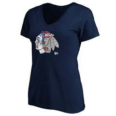 Chicago Blackhawks Women's Banner Wave Logo V-Neck T-Shirt T-Shirt Navy