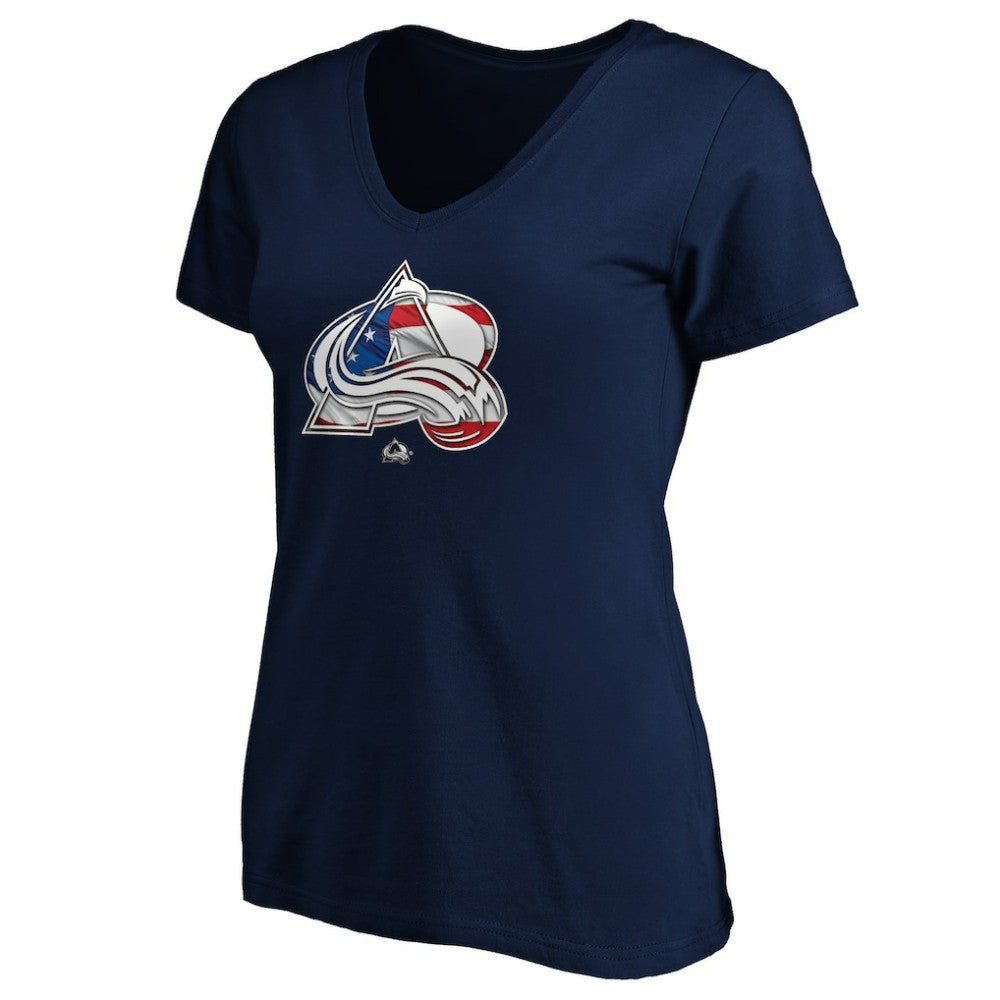 Colorado Avalanche Women's Banner Wave Logo V-Neck T-Shirt T-Shirt Navy