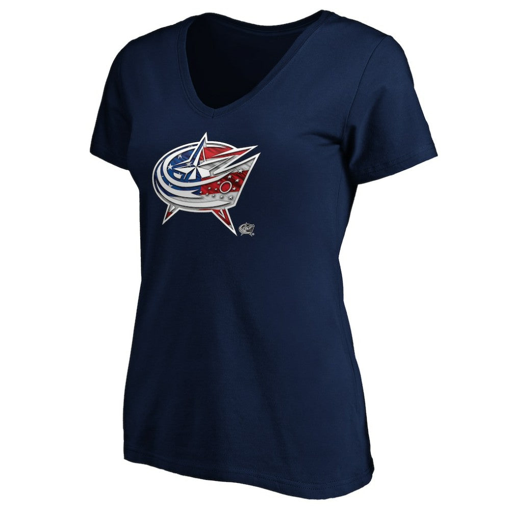 Columbus Blue Jackets Women's Banner Wave Logo V-Neck T-Shirt T-Shirt Navy