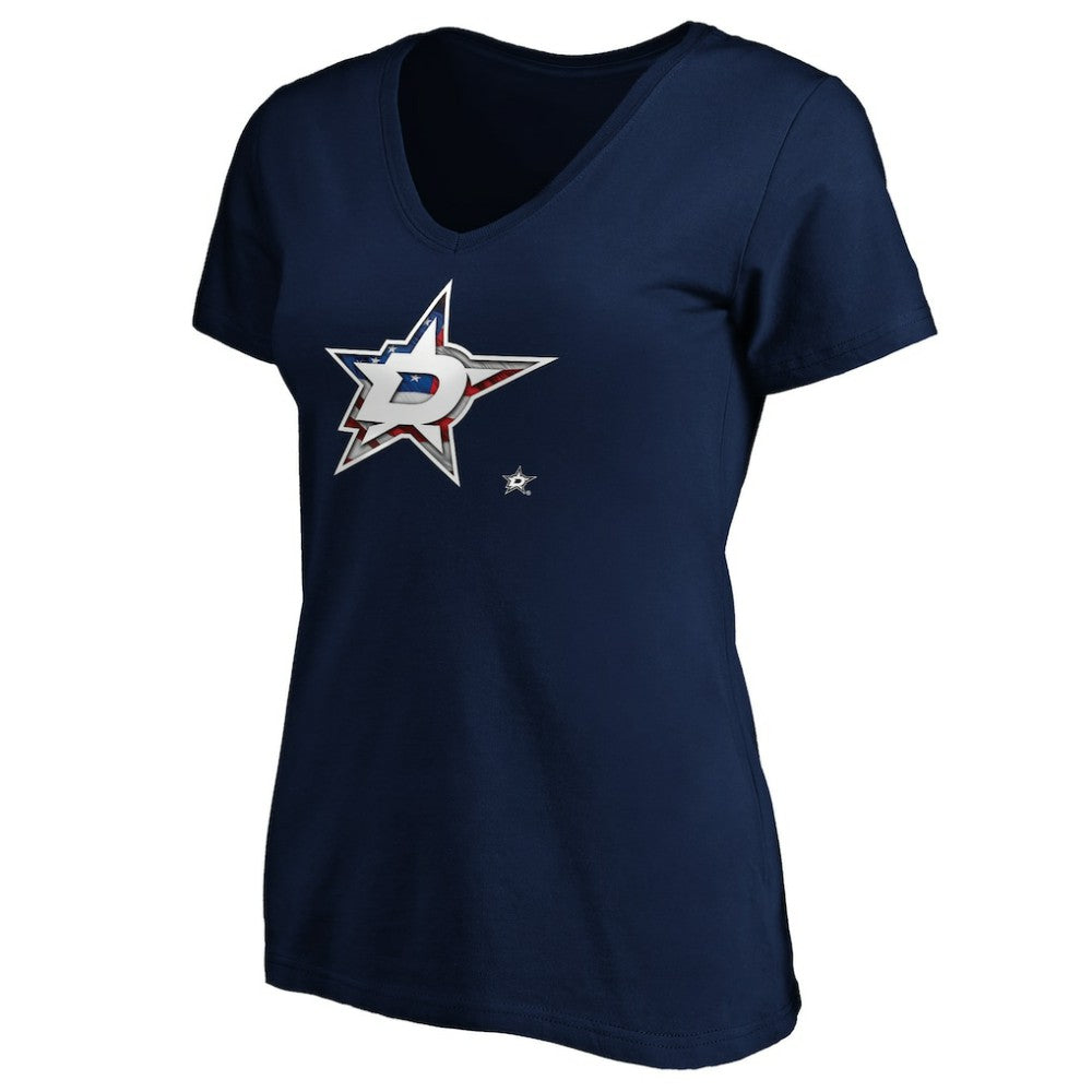 Dallas Stars Women's Banner Wave Logo V-Neck T-Shirt T-Shirt Navy