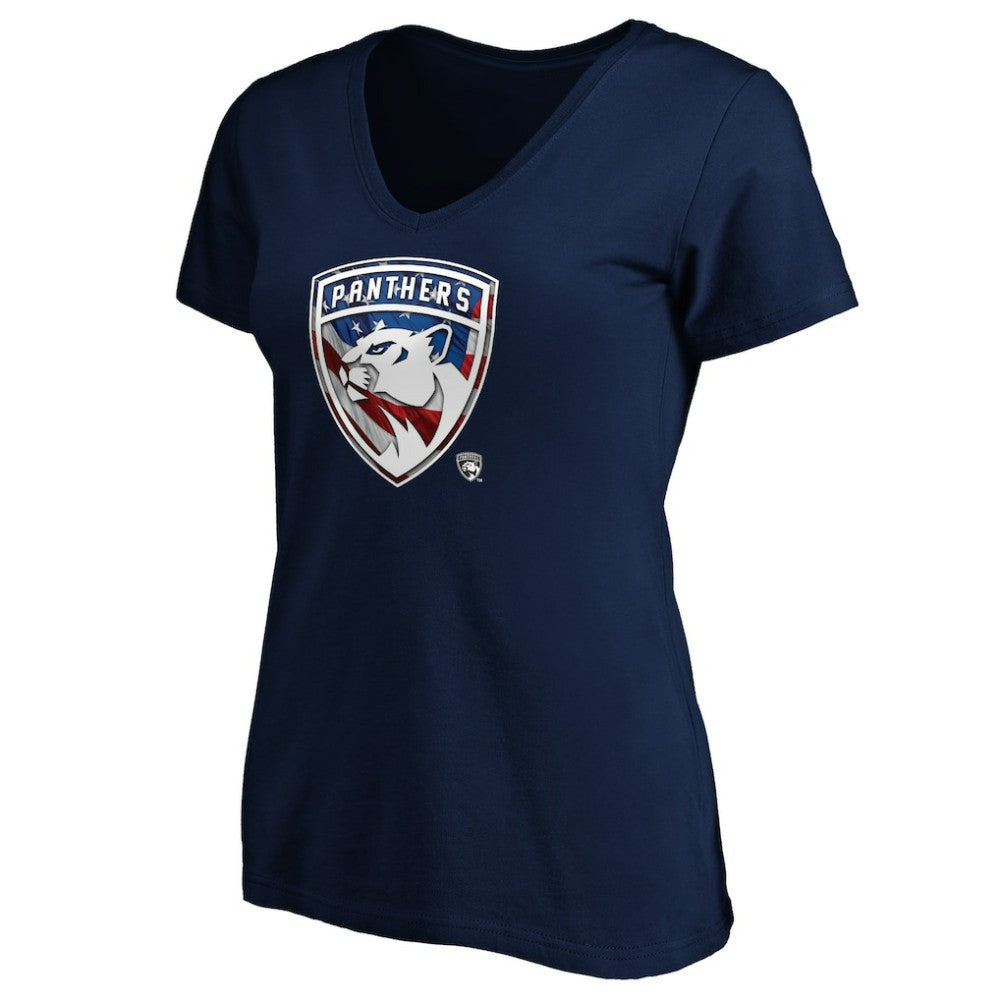 Florida Panthers Women's Banner Wave Logo V-Neck T-Shirt T-Shirt Navy