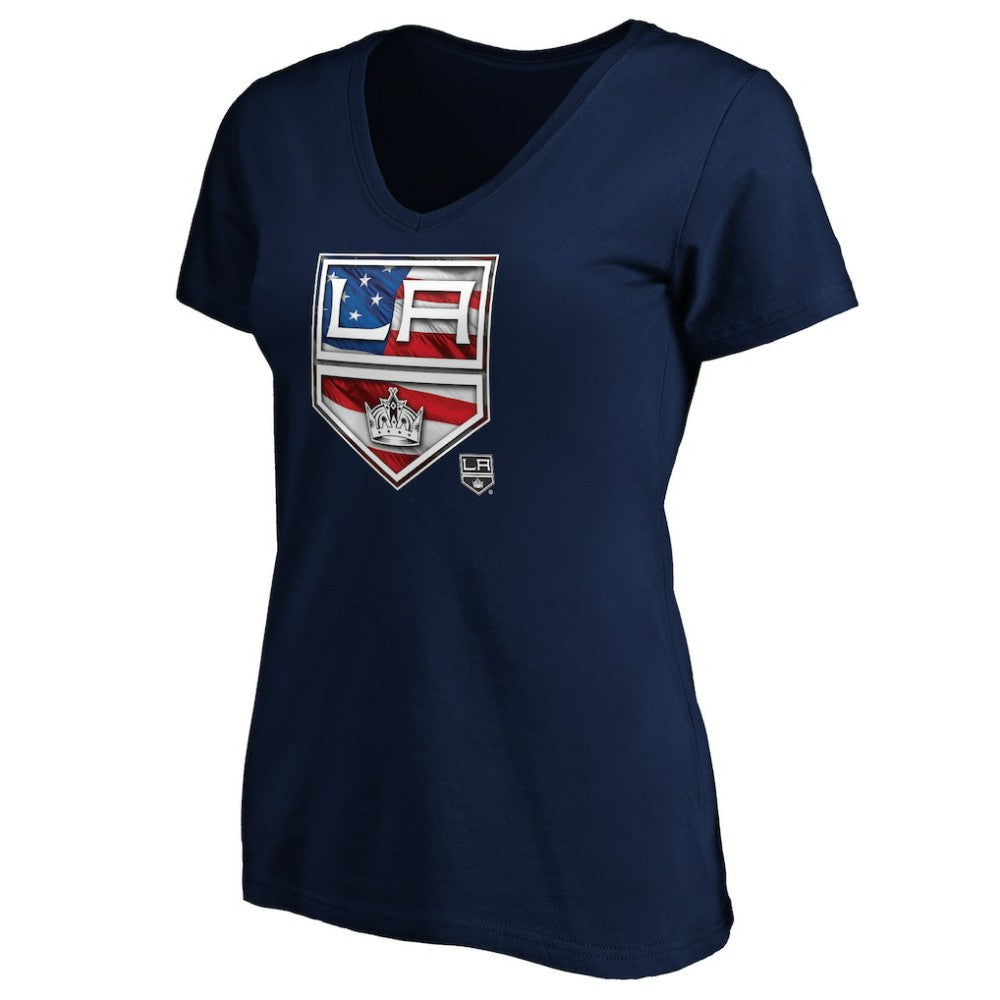 Los Angeles Kings Women's Banner Wave Logo V-Neck T-Shirt T-Shirt Navy