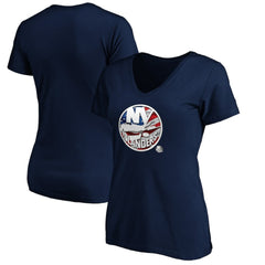 New York Islanders Women's Banner Wave Logo V-Neck T-Shirt T-Shirt Navy