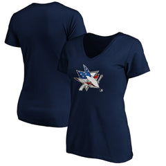 San Jose Sharks Women's Banner Wave Logo V-Neck T-Shirt T-Shirt Navy