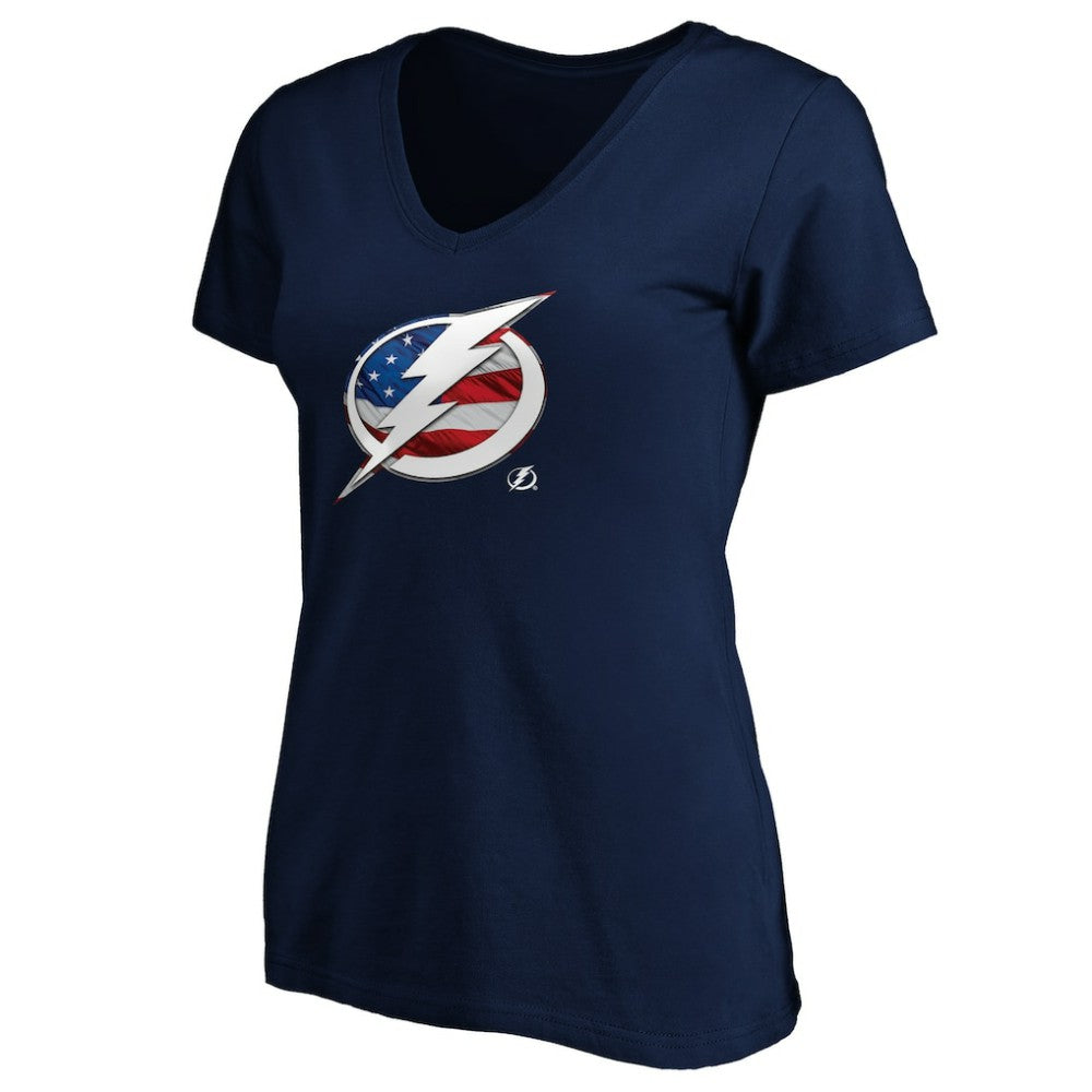 Tampa Bay Lightning Women's Banner Wave Logo V-Neck T-Shirt T-Shirt Navy