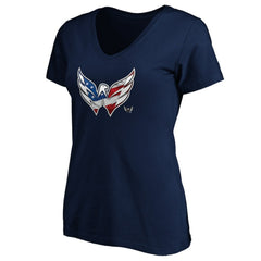 Washington Capitals Women's Banner Wave Logo V-Neck T-Shirt T-Shirt Navy
