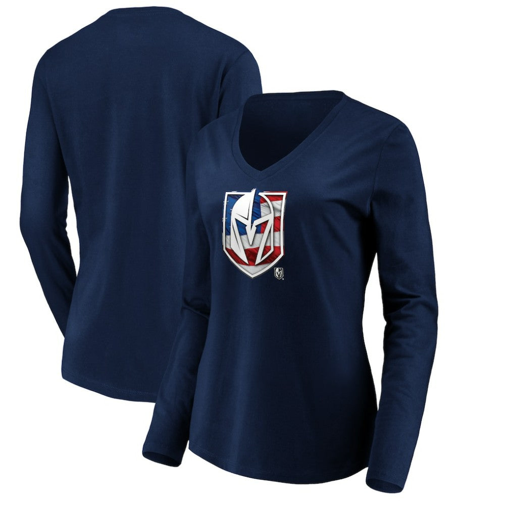Vegas Golden Knights women's Banner Wave Logo Long Sleeve V-Neck T-Shirt Navy