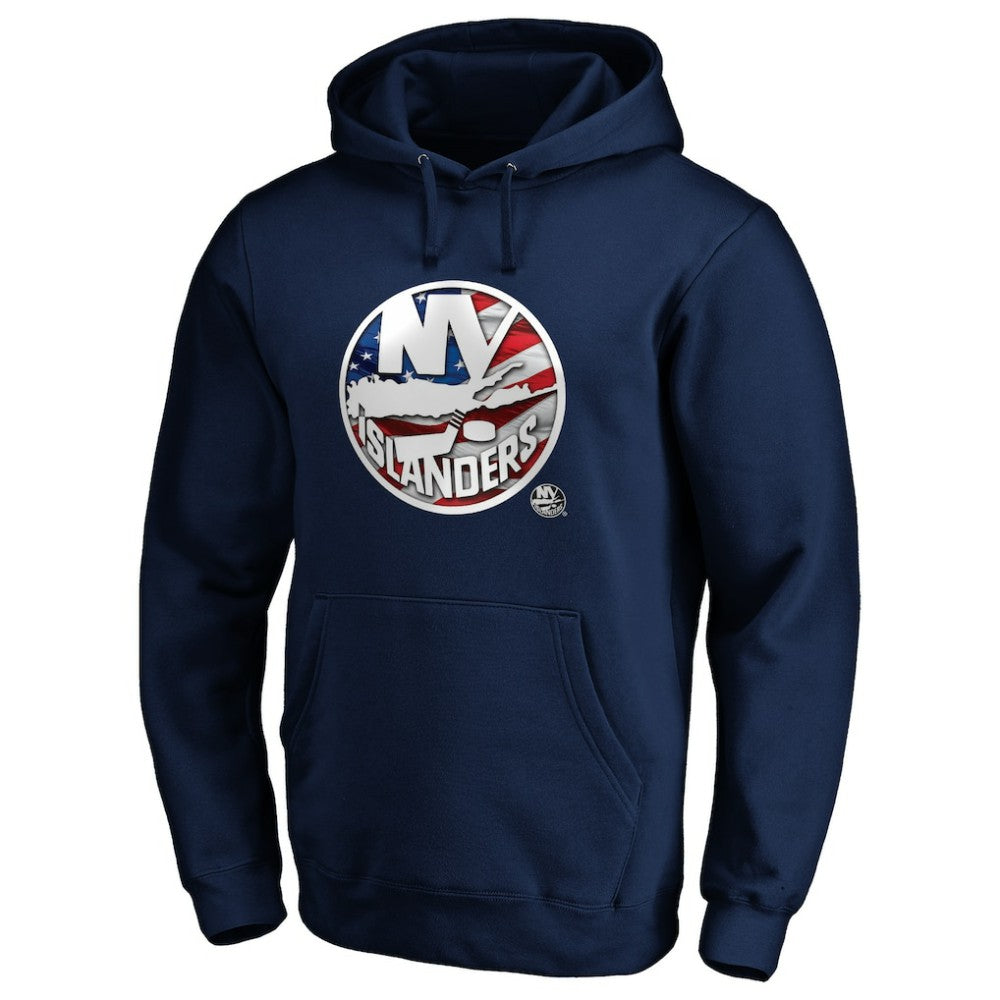 New York Islanders Banner Wave Logo Pullover Hoodie Navy