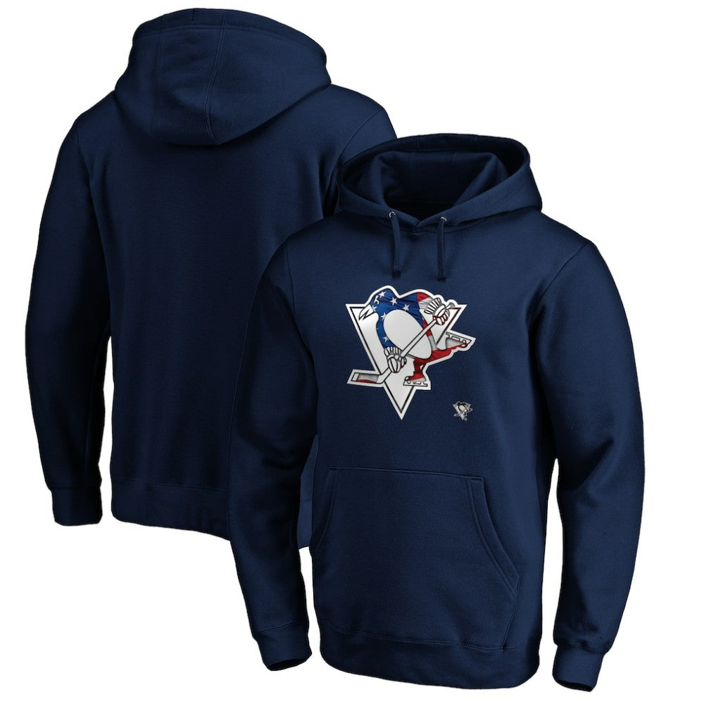 Pittsburgh Penguins Banner Wave Logo Pullover Hoodie Navy