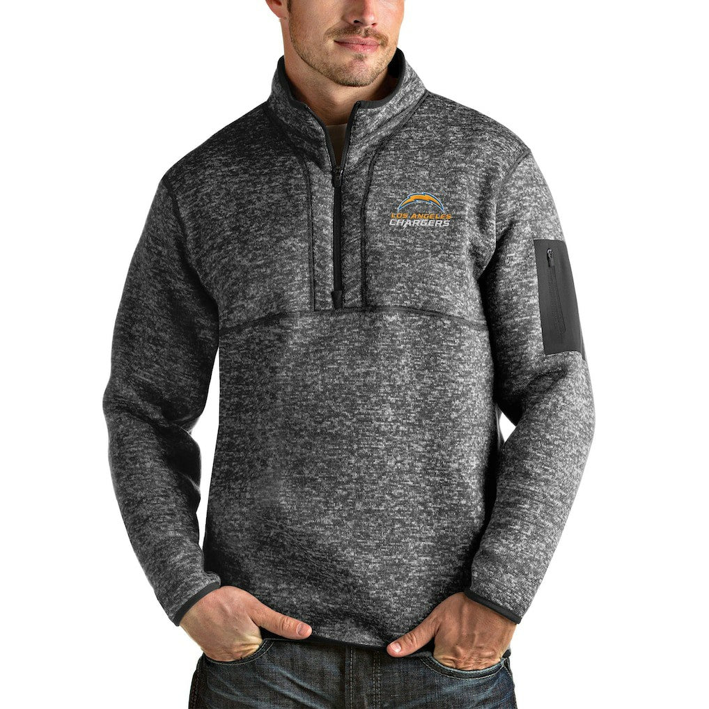 Los Angeles Chargers Antigua Fortune Quarter-Zip Pullover Jacket - Heather Charcoal for sale