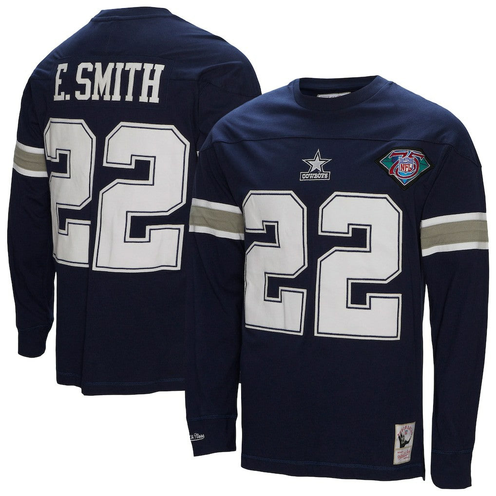 Emmitt Smith Dallas Cowboys Throwback Retired Player Name & Number Long Sleeve Top - Navy for sale