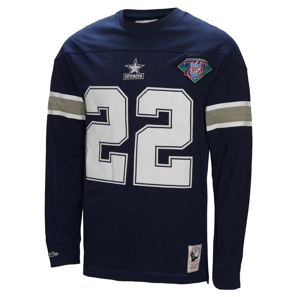Emmitt Smith Dallas Cowboys Throwback Retired Player Name & Number Long Sleeve Top - Navy for sale