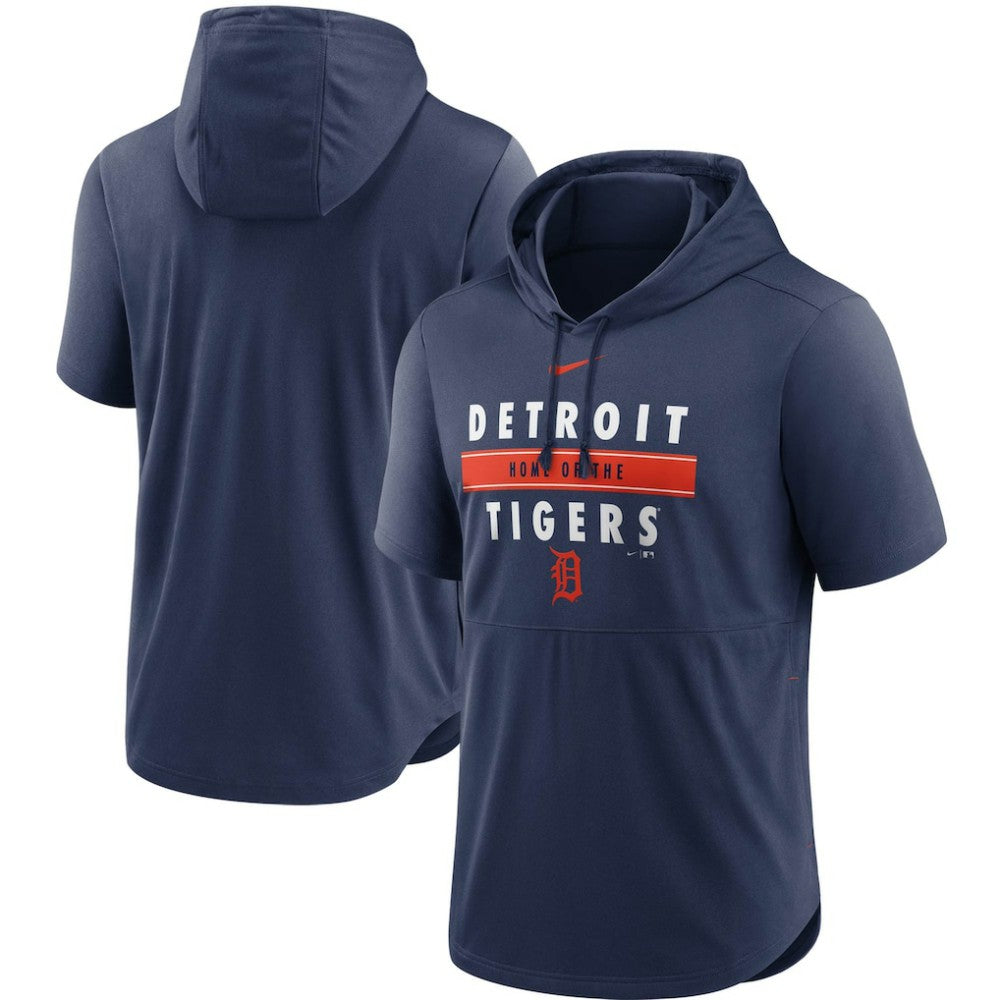Detroit Tigers Home Team Short Sleeve Hoodie Top - Navy | Nike