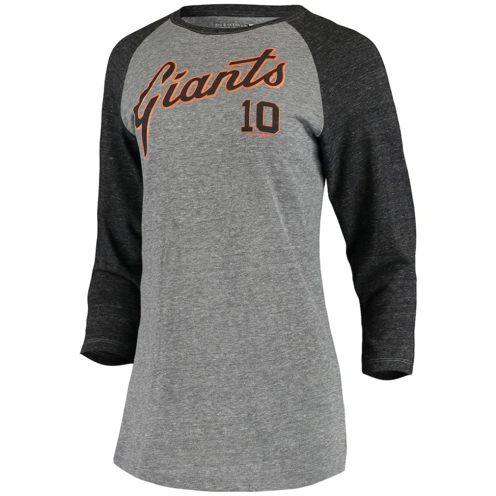 Evan Longoria San Francisco Giants 5th & Ocean by Women's Script Name & Number Raglan Tri-Blend 3/4-Sleeve T-Shirt - Gray | New Era
