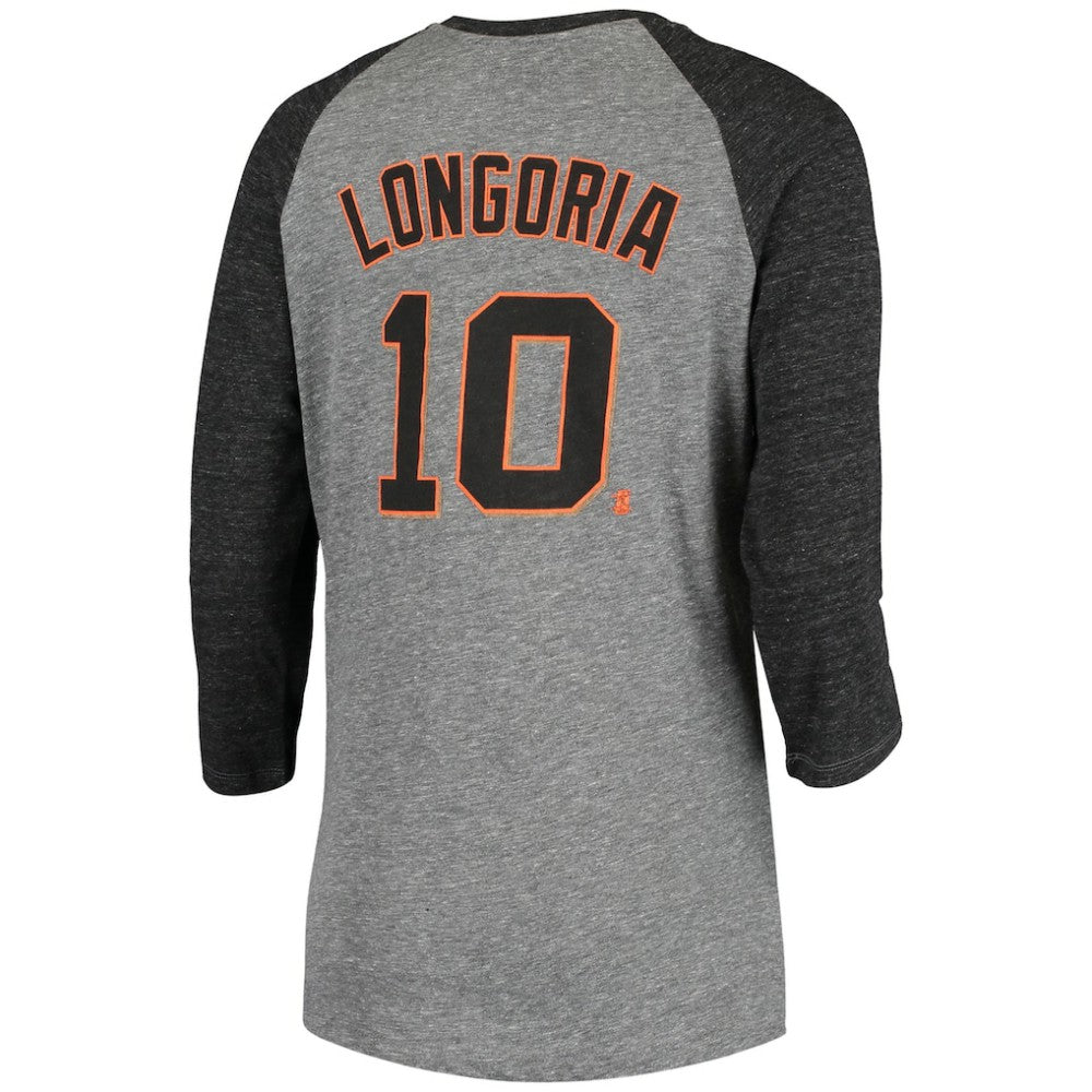 Evan Longoria San Francisco Giants 5th & Ocean by Women's Script Name & Number Raglan Tri-Blend 3/4-Sleeve T-Shirt - Gray | New Era