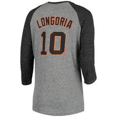Evan Longoria San Francisco Giants 5th & Ocean by Women's Script Name & Number Raglan Tri-Blend 3/4-Sleeve T-Shirt - Gray | New Era