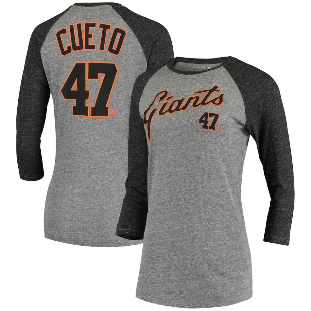 Johnny Cueto San Francisco Giants 5th & Ocean by Women's Script Name & Number Raglan Tri-Blend 3/4-Sleeve T-Shirt - Gray | New Era