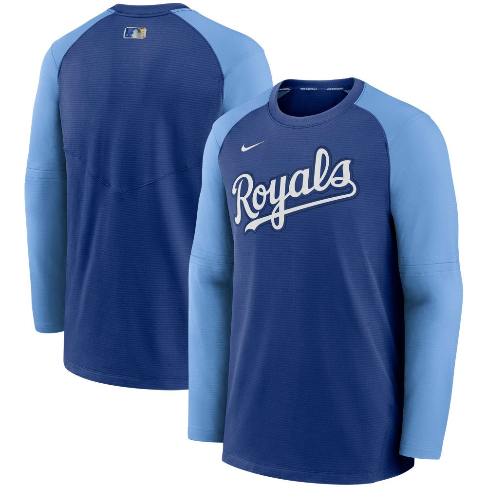 Kansas City Royals Authentic Collection Pregame Performance Raglan Pullover Sweatshirt - Royal/Light Blue | Nike