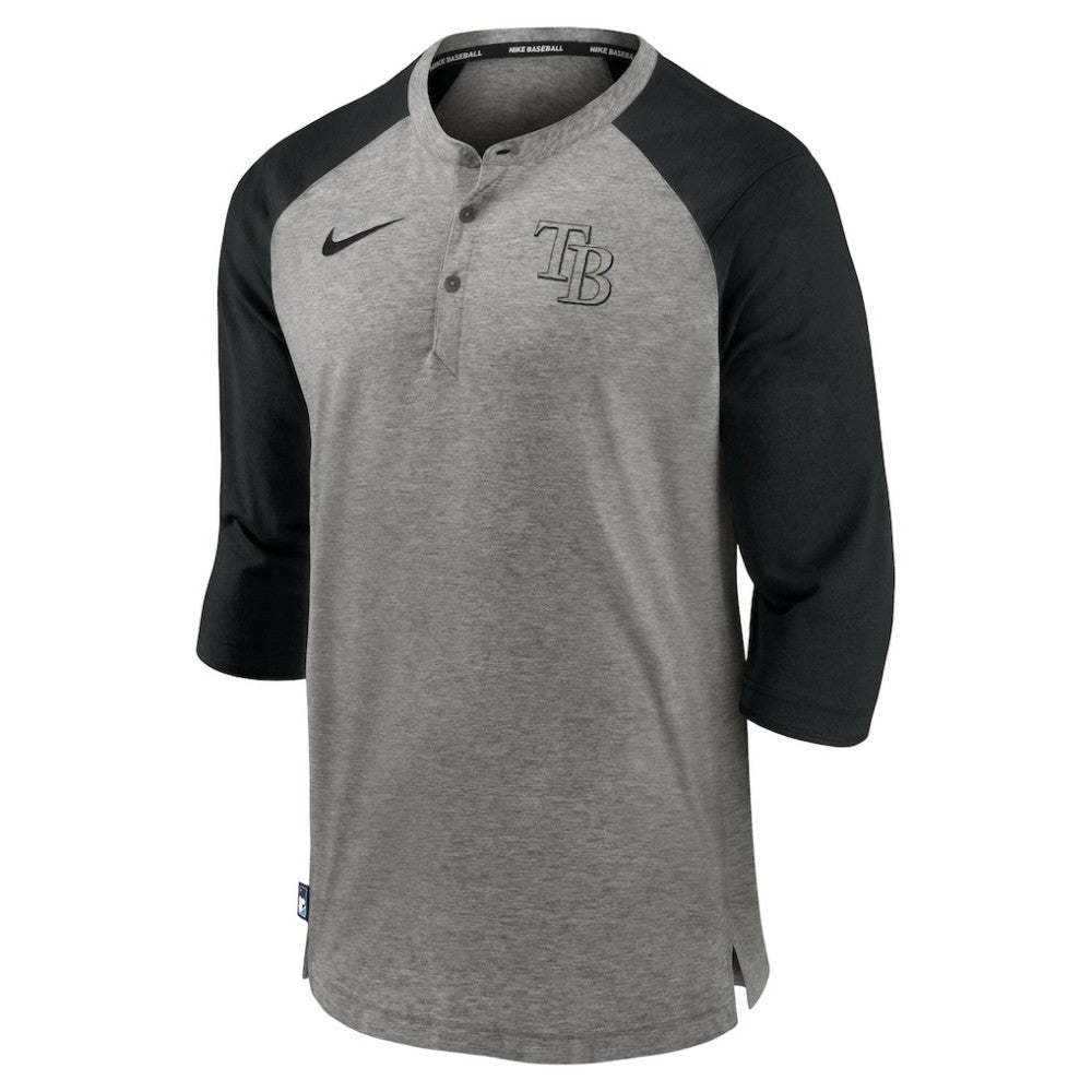 Tampa Bay Rays Authentic Collection Flux Henley Raglan 3/4-Sleeve T-Shirt - Gray | Nike