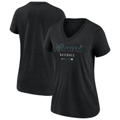 Miami Marlins Women's Authentic Collection Tri-Blend V-Neck T-Shirt - Heather Black | Nike