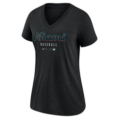 Miami Marlins Women's Authentic Collection Tri-Blend V-Neck T-Shirt - Heather Black | Nike