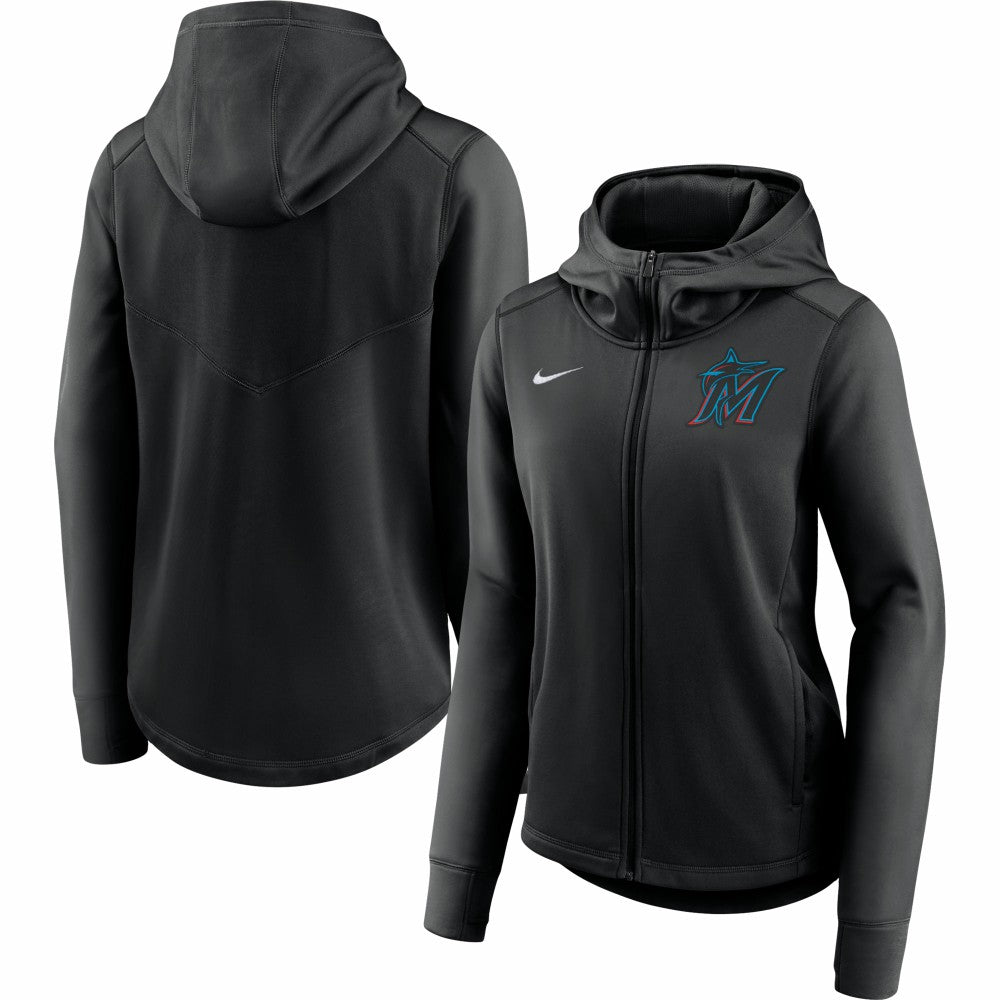 Miami Marlins Women's Authentic Collection Baseball Performance Full-Zip Hoodie - Black | Nike