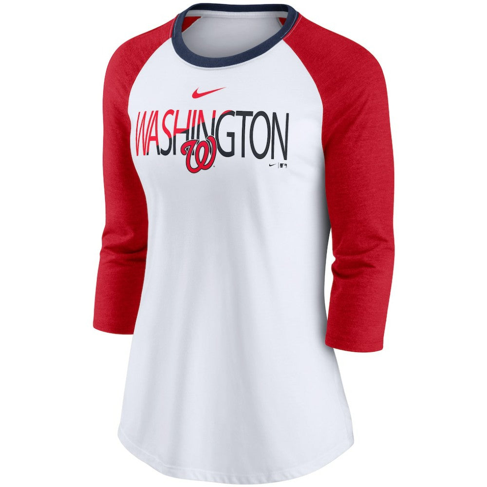Washington Nationals Women's Color Split Tri-Blend 3/4-Sleeve Raglan T-Shirt - White/Heathered Red | Nike