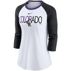 Colorado Rockies Women's Color Split Tri-Blend 3/4-Sleeve Raglan T-Shirt - White/Heathered Black | Nike