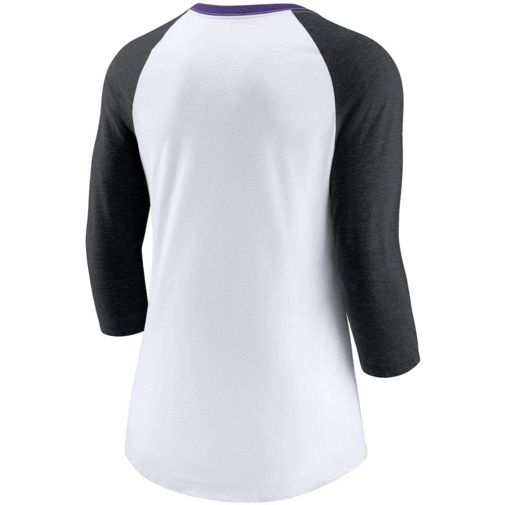 Colorado Rockies Women's Color Split Tri-Blend 3/4-Sleeve Raglan T-Shirt - White/Heathered Black | Nike