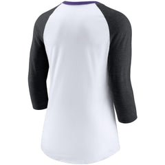 Colorado Rockies Women's Color Split Tri-Blend 3/4-Sleeve Raglan T-Shirt - White/Heathered Black | Nike