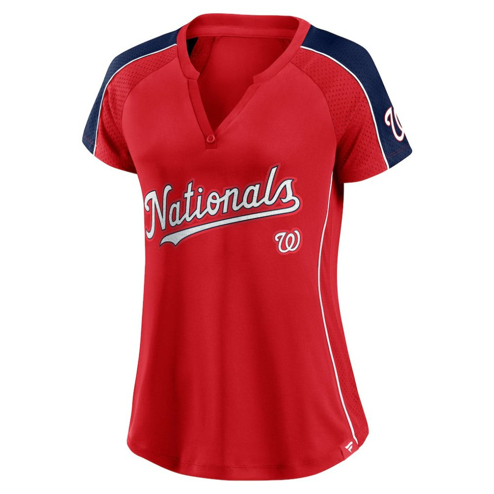 Washington Nationals Women's Lineup League Diva Raglan Notch Neck T-Shirt - Red