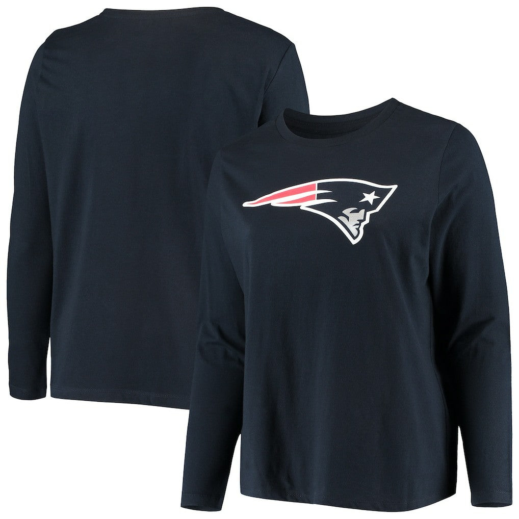 New England Patriots Women's Plus Size Primary Logo Long Sleeve Scoop Neck T-Shirt - Navy for sale