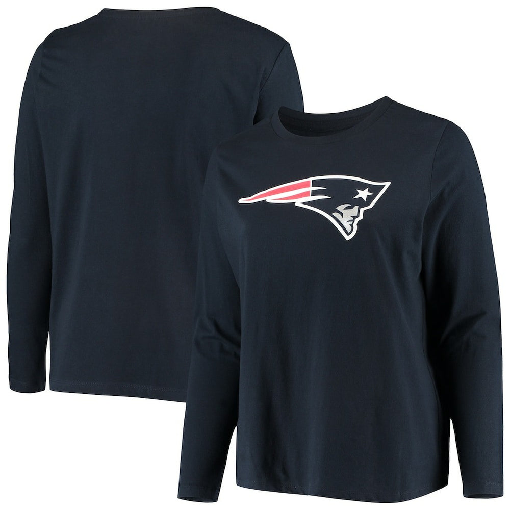 New England Patriots Women's Plus Size Primary Logo Long Sleeve Scoop Neck T-Shirt - Navy for sale