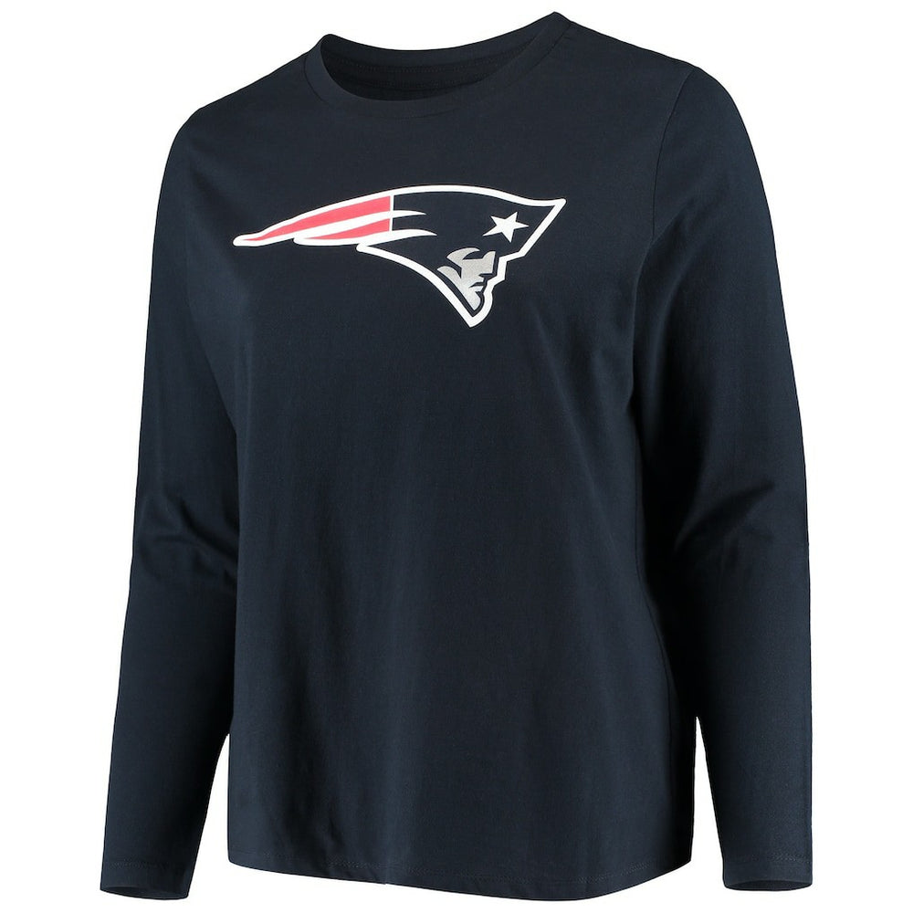 New England Patriots Women's Plus Size Primary Logo Long Sleeve Scoop Neck T-Shirt - Navy for sale